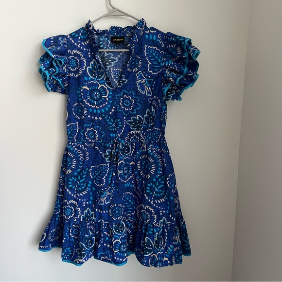 Sugarlips Kenner Floral Alina Ruffle Shift Mini Dress in Blue Multi Women's M - Picture 4 of 9
